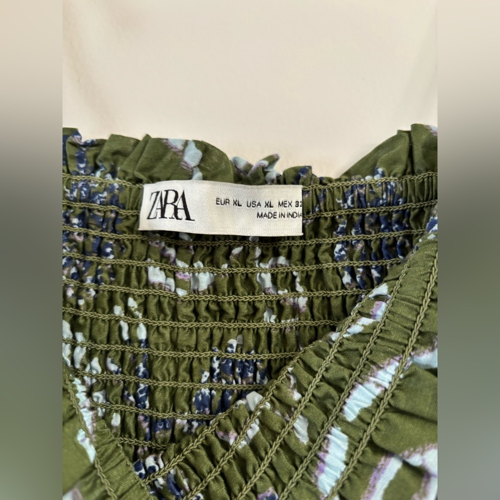 Zara Olive Green Floral Midi Dress - Picture 4 of 6